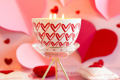 Sweetheart Jar Three Wick Candle: Red Hearts Jar